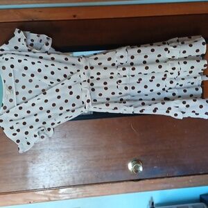 Monteau White Dress with Brown Polka Dots
